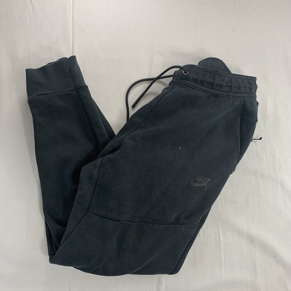 Nike Tech Fleece Drawstring Pants Men Black Joggers Tapered Zipper Pocket Size S